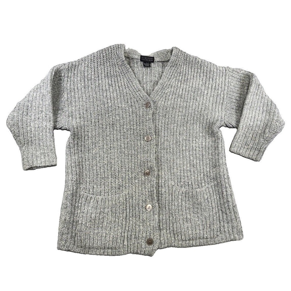 Vtg The Limited Gray Knit Wool Blend Button Front Cardigan Heavyduty Boxy Sz M